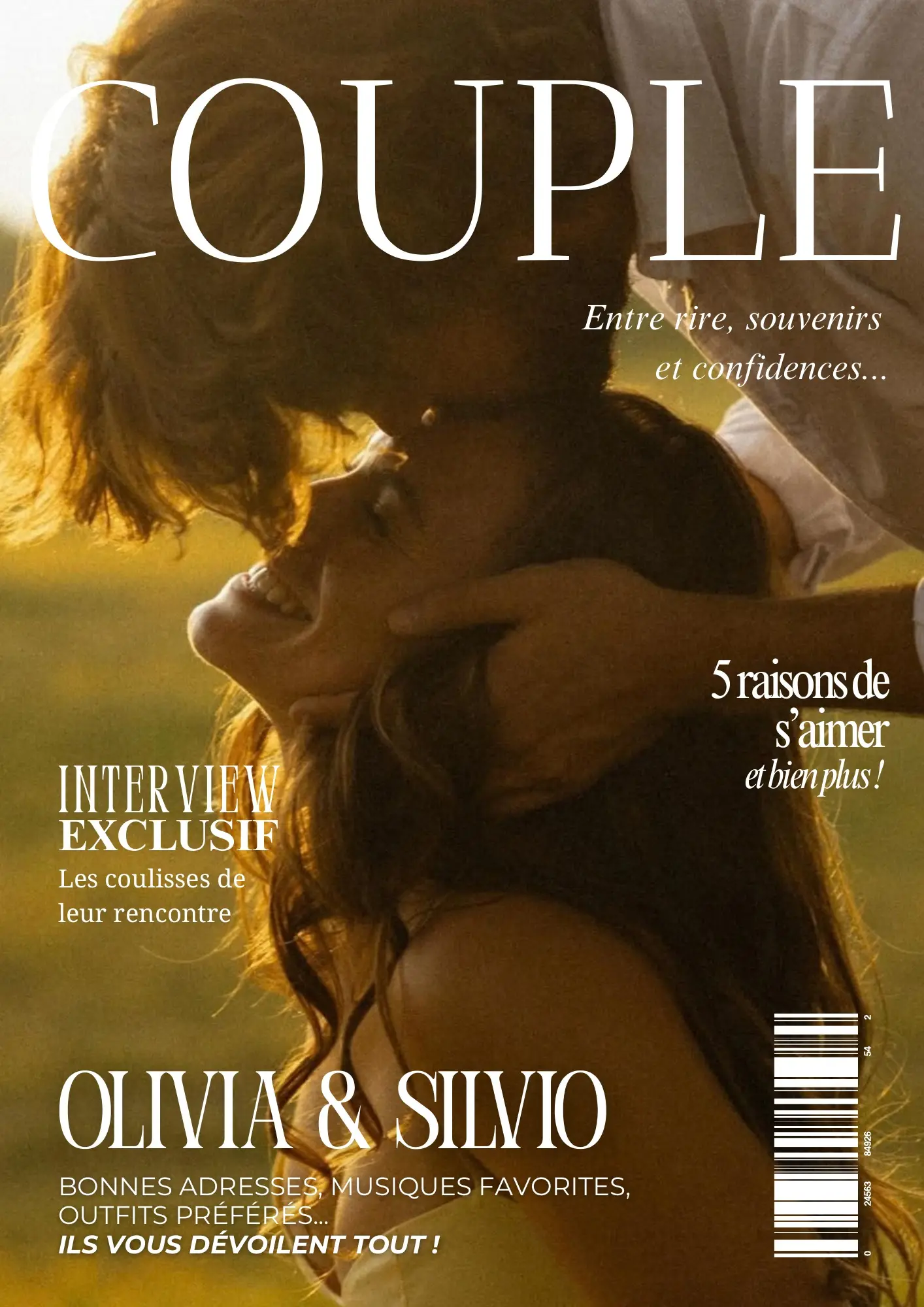 Couverture du Magazine Couple, avec la photo d’un couple et leurs prénoms en titre